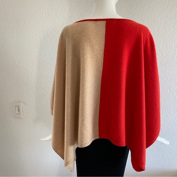 C.Z. Falconer red beige color block cashmere poncho - Picture 5 of 9